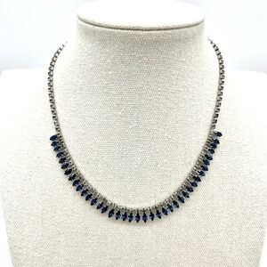 Sapphire Blue Rhinestone Necklace Silver Tone Choker Elegant Evening Jewelry‎